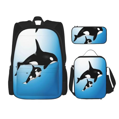 Kfjghhl Federmäppchen mit Walmotiv, Rucksack, Lunchtasche, Jungen, Mädchen, Schule, Büchertasche, Set, College, Laptop, Studenten, Sommer von Kfjghhl