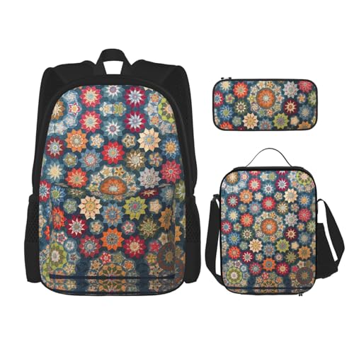 Kfjghhl Federmäppchen mit böhmischen Blumen, Rucksack, Lunchtasche, Jungen, Mädchen, Schule, Büchertasche, Set, College, Laptop, Studenten, Sommer von Kfjghhl