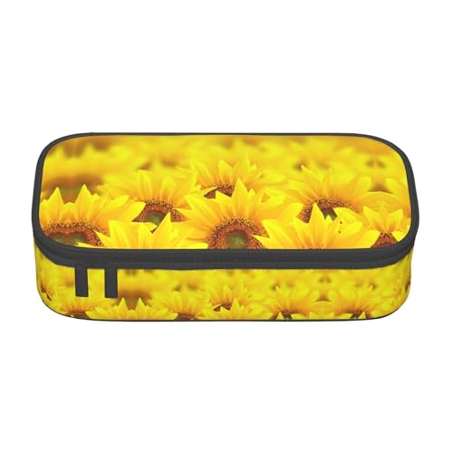 Kfjghhl Federmäppchen mit gelbem Sonnenblumenmotiv, groß, für Mädchen und Jungen, niedliches Federmäppchen, zweites großes Fassungsvermögen, Reißverschlussfächer von Kfjghhl