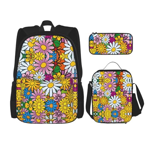 Kfjghhl Federmäppchen mit niedlichem Cartoon-Blumenmotiv, Rucksack, Lunchtasche, Jungen, Mädchen, Schule, Büchertasche, Set, College, Laptop, Studenten, Sommer von Kfjghhl