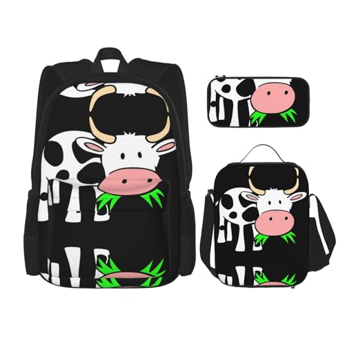 Kfjghhl Federmäppchen mit niedlichem Kuh-Design, Rucksack, Lunchtasche, Jungen, Mädchen, Schule, Büchertasche, Set, College, Laptop, Studenten, Sommer von Kfjghhl