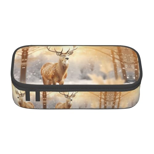 Kfjghhl Goldenes Hirsch Weihnachten Federmäppchen Groß Mädchen Jungen Niedliches Federmäppchen Sekundäre Große Kapazität Reißverschlussfächer von Kfjghhl