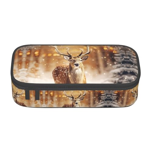 Kfjghhl Goldenes Hirsch Weihnachten Federmäppchen Groß Mädchen Jungen Niedliches Federmäppchen Sekundäre Große Kapazität Reißverschlussfächer von Kfjghhl