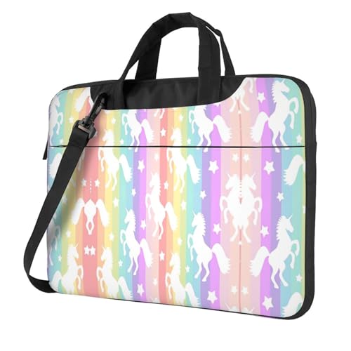 Kfjghhl Klassische Einhörner auf bunten Streifen Laptoptasche, Aktentasche, Pad, Notebook-Fach, elegante Business-Tasche, separates Büro, Schwarz , 15.6 inch Kfjghhl Klassische Einhörner auf bunten Streifen Laptoptasche, Aktentasche, Pad, Notebook-Fach, elegante Business-Tasche, separates Büro, Schwarz , 15.6 inch von Kfjghhl