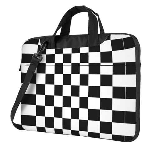 Kfjghhl Klassische schwarze und weiße karierte Laptoptasche, Aktentasche, Pad, Notebook-Fach, elegante Business-Tasche, separates Büro, Schwarz , 13 inch von Kfjghhl