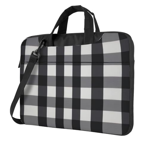 Kfjghhl Klassische schwarze und weiße karierte Laptoptasche, Aktentasche, Pad, Notebook-Fach, elegante Business-Tasche, separates Büro, Schwarz , 14 inch von Kfjghhl