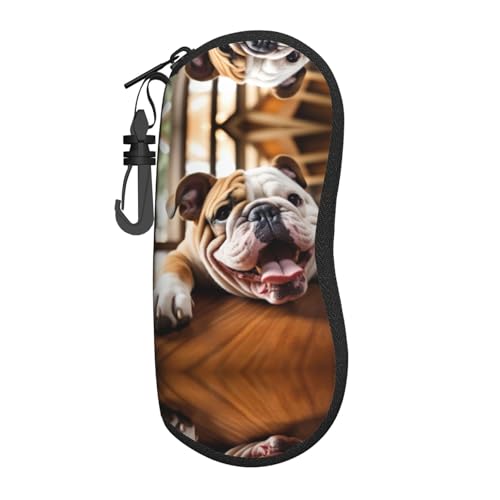 Kfjghhl Lustiges Brillenetui mit englischer Bulldogge, Sonnenbrille, Tasche, Gürtelclip, ultraleichter Reißverschluss, bedruckt, tragbar von Kfjghhl
