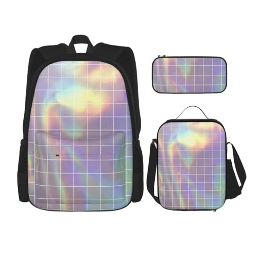 Kfjghhl Reflektierendes quadratisches Federmäppchen, Rucksack, Lunchtasche, Jungen, Mädchen, Schule, Büchertasche, Set, College, Laptop, Studenten, Sommer von Kfjghhl