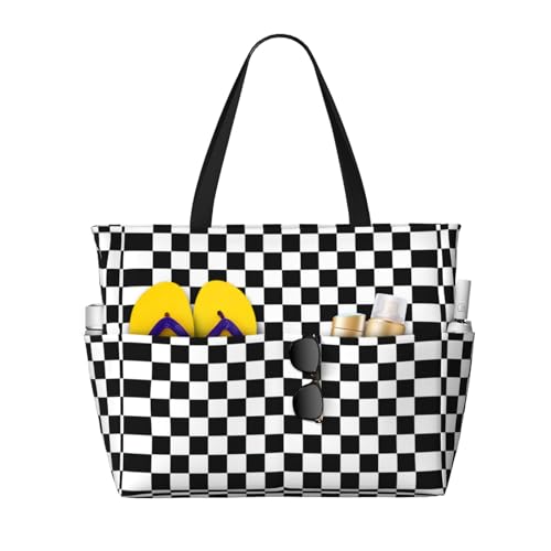 Kfjghhl Schwarze und weiße karierte Streifen große Kapazität Strand Reisetasche Tragetasche Damen Taschen Laptop Geldbörse Handtasche Arbeit Erwachsene Fitnessstudio Kfjghhl Schwarze und weiße karierte Streifen große Kapazität Strand Reisetasche Tragetasche Damen Taschen Laptop Geldbörse Handtasche Arbeit Erwachsene Fitnessstudio von Kfjghhl