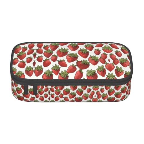 Kfjghhl Strawberry Pattern01 Federmäppchen, groß, für Mädchen und Jungen, niedliches Federmäppchen, zweites großes Fassungsvermögen, Reißverschlussfächer von Kfjghhl
