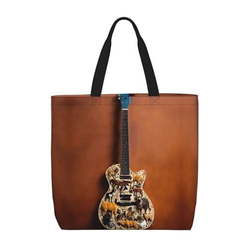 Kfjghhl Tragetasche mit Gitarrenmuster, großes Fassungsvermögen, Hand-/Schulter-Reißverschluss, für Damen, Mädchen, Ladentasche, Arbeit, Uni, Alltag Kfjghhl Tragetasche mit Gitarrenmuster, großes Fassungsvermögen, Hand-/Schulter-Reißverschluss, für Damen, Mädchen, Ladentasche, Arbeit, Uni, Alltag von Kfjghhl