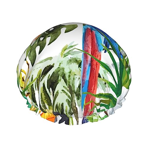 Tukane Papagei Palme Blätter Duschhauben Frauen wiederverwendbar große Duschhaube Männer schnell trocknende Pflege Haar lang kurz Kinderbad von Kfjghhl