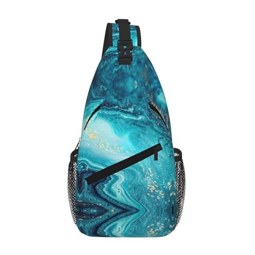 Umhängetasche, Schultertasche, Brusttasche, Schultergurt, Bauchtasche, für Damen und Herren, Steinblau / goldfarben von Kfjghhl