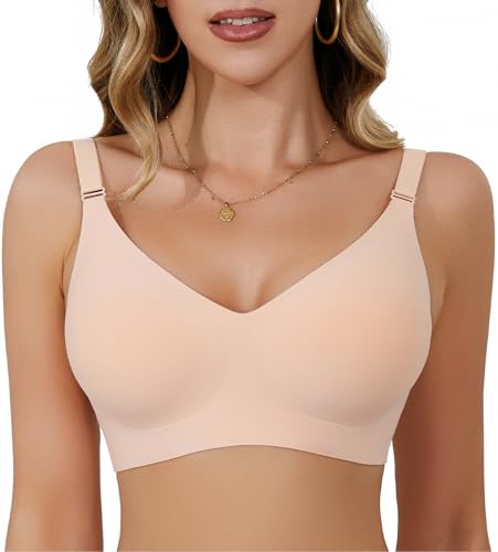 BH Damen Ohne Bügel Soft Nahtlos Bügelloser BH Ohne Bügel Push Up Große Größen Gepolstert Tiefer V-Ausschnitt Bralette Komfort Optim Sitz & Maximaler Halt Klassischer T-Shirt BHS von Kfnire