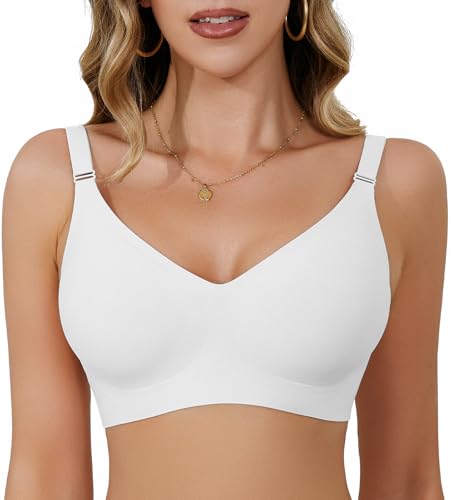 BH Damen Ohne Bügel Soft Nahtlos Bügelloser BH Ohne Bügel Push Up Große Größen Gepolstert Tiefer V-Ausschnitt Bralette Komfort Optim Sitz & Maximaler Halt Klassischer T-Shirt BHS von Kfnire