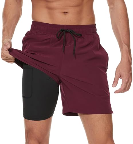 Kfnire Badehose Herren Badehosen mit Kompression Boxershorts Liner 2-in-1 Badehose Männer Atmungsaktiv Wasserabweisend Schnell Trocknend Badeshorts für Herren Schwimmhose mit Reißverschlusstasche von Kfnire