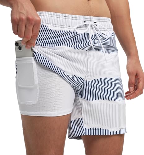 Kfnire Badehose Herren Badehosen mit Kompression Boxershorts Liner 2-in-1 Badehose Männer Atmungsaktiv Wasserabweisend Schnell Trocknend Badeshorts für Herren Schwimmhose mit Reißverschlusstasche von Kfnire