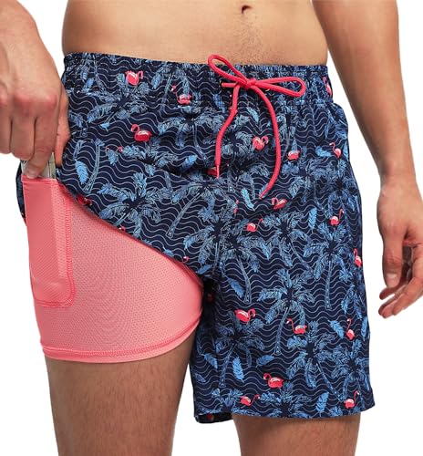 Kfnire Badehose Herren Badehosen mit Kompression Boxershorts Liner 2-in-1 Badehose Männer Atmungsaktiv Wasserabweisend Schnell Trocknend Badeshorts für Herren Schwimmhose mit Reißverschlusstasche von Kfnire