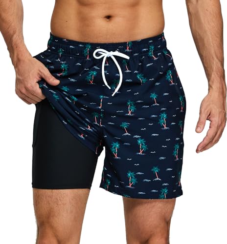 Kfnire Badehose Herren Badehosen mit Kompression Boxershorts Liner 2-in-1 Badehose Männer Atmungsaktiv Wasserabweisend Schnell Trocknend Badeshorts für Herren Schwimmhose mit Reißverschlusstasche von Kfnire