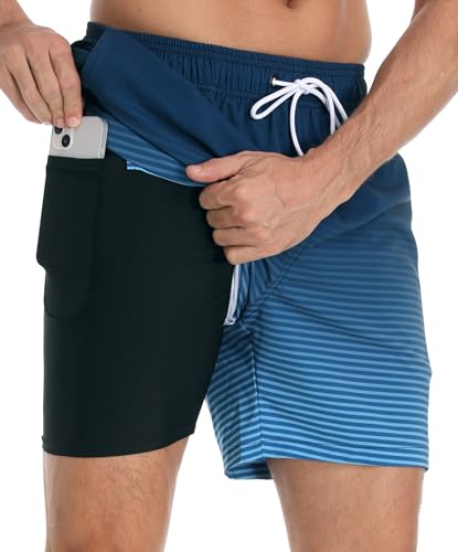 Kfnire Badehose Herren Badeshorts 2-in-1 Schnelltrocknend Badehose für Herren Badehosen Schwimmhose Männer Badehose mit Innenhose und Reißverschlusstaschen von Kfnire