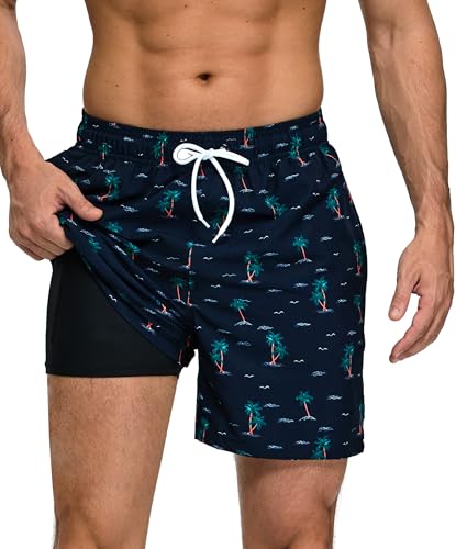 Kfnire Badehose Herren Badeshorts 2-in-1 Schnelltrocknend Badehose für Herren Badehosen Schwimmhose Männer Badehose mit Innenhose und Reißverschlusstaschen von Kfnire