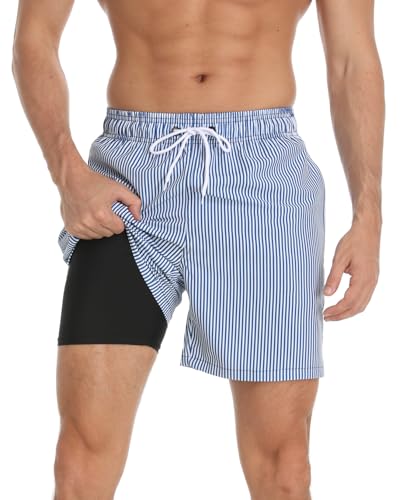 Kfnire Badehose Herren Badehosen mit Kompression Boxershorts Liner 2-in-1 Badehose Männer Atmungsaktiv Wasserabweisend Schnell Trocknend Badeshorts für Herren Schwimmhose mit Reißverschlusstasche von Kfnire