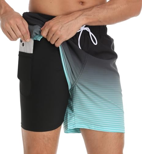 Kfnire Badehose Herren Badehosen mit Kompression Boxershorts Liner 2-in-1 Badehose Männer Atmungsaktiv Wasserabweisend Schnell Trocknend Badeshorts für Herren Schwimmhose mit Reißverschlusstasche von Kfnire