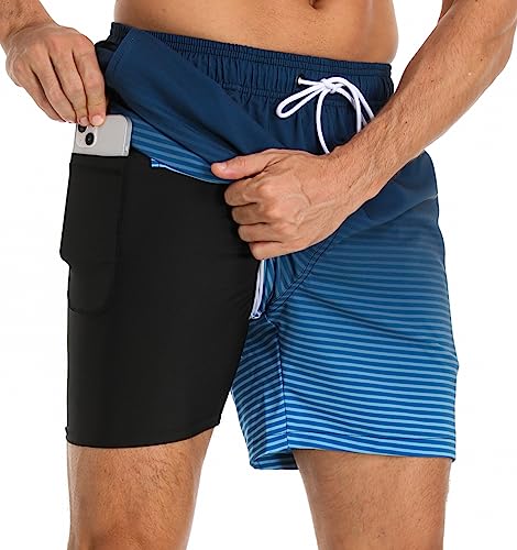 Kfnire Badehose Herren Badehosen mit Kompression Boxershorts Liner 2-in-1 Badehose Männer Atmungsaktiv Wasserabweisend Schnell Trocknend Badeshorts für Herren Schwimmhose mit Reißverschlusstasche von Kfnire