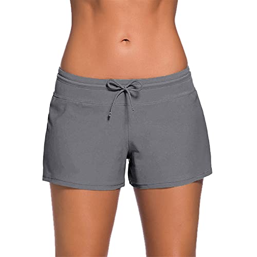 Kfnire Badeshorts Damen Eingebautes Futter Bikini mit Shorts Schnell Trocknend UV-Schutz Kurze Sporthose Badehose (Grau,2XL) von Kfnire