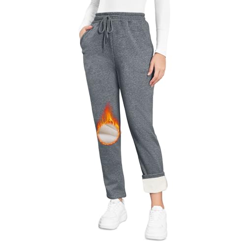 Kfnire Warme Jogginghose Damen Winter Jogginghose Thermo Sherpa-Fütterung | Fleece Hose Damen Winterhose - 2 Taschen | Hohe Taille | Kordelzug | Verdickte Outdoor Damen Freizeithose Sweathose von Kfnire