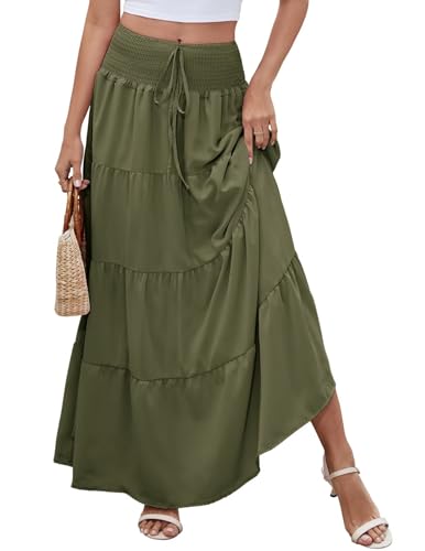 Kfnire Rock Lang Damen 2 in 1 Sommerrock Elastische Taille und Elegante Strandrock Geeignet für Lässige Strandszenen (Armeegrün,XXL) von Kfnire