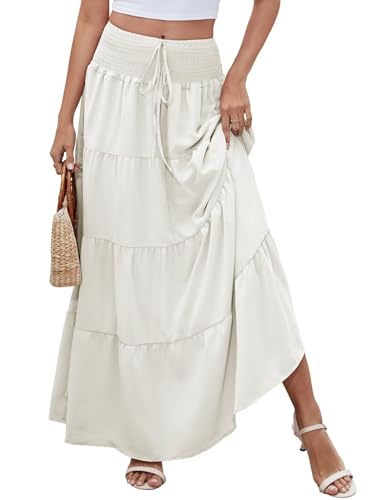 Kfnire Rock Lang Damen 2 in 1 Sommerrock Elastische Taille und Elegante Strandrock Geeignet für Lässige Strandszenen (Weiß,M) von Kfnire