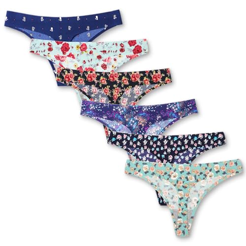 Kfnire Tanga Damen String Nahtlos Atmungsaktiv Unterwäsche Frauen Unsichtbarer Unterhosen Damen Tanga, 6er-Pack von Kfnire