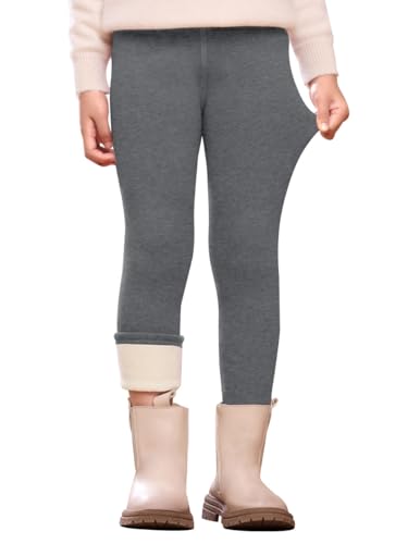 Kfnire Thermoleggings Mädchen Leggings Gefüttert Winter mit Flauschigem Futter Warm Weich Elastisch (Gr.150,Grau) von Kfnire
