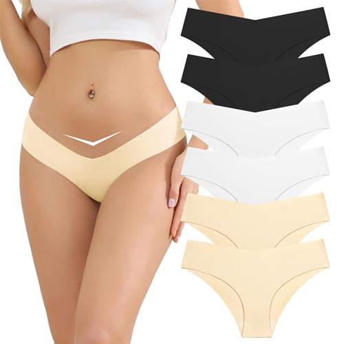 Kfnire Unterwäsche Damen Slip Nahtlose Unsichtbare V Taille Unterwäsche Frauen Atmungsaktive Unterhosen Seamless Slips Damen, 6er Pack Niedriger Taille Panties Hipsters für Damen von Kfnire