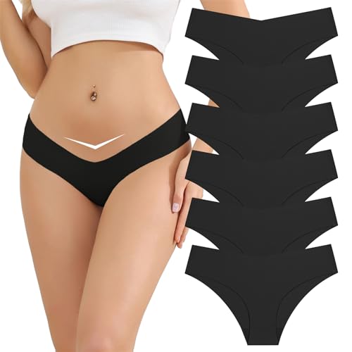Kfnire Unterwäsche Damen Slip Nahtlose Unsichtbare V Taille Unterwäsche Frauen Atmungsaktive Unterhosen Seamless Slips Damen, 6er Pack Niedriger Taille Panties Hipsters für Damen von Kfnire