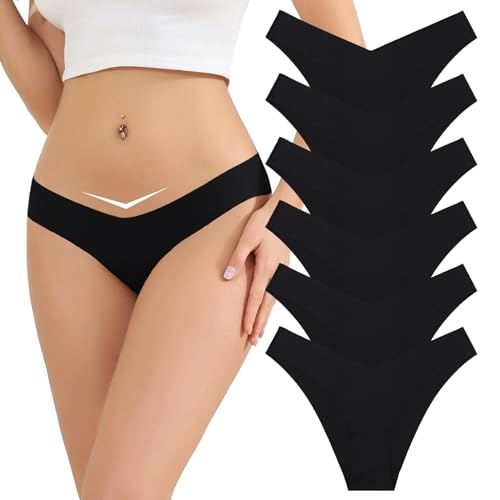 Kfnire Unterwäsche Damen Slip Nahtlose Unsichtbare V Taille Unterwäsche Frauen Atmungsaktive Unterhosen Seamless Slips Damen, 6er Pack Niedriger Taille Panties Hipsters für Damen von Kfnire