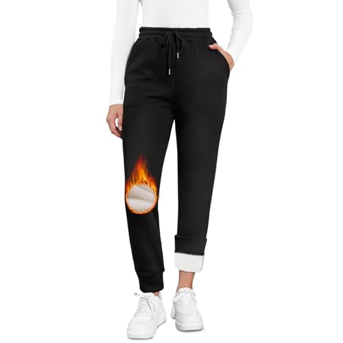 Kfnire Warme Jogginghose Damen Winter Jogginghose Thermo Sherpa-Fütterung | Fleece Hose Damen Winterhose - 2 Taschen | Hohe Taille | Kordelzug | Verdickte Outdoor Damen Freizeithose Sweathose Kfnire Warme Jogginghose Damen Winter Jogginghose Thermo Sherpa-Fütterung | Fleece Hose Damen Winterhose - 2 Taschen | Hohe Taille | Kordelzug | Verdickte Outdoor Damen Freizeithose Sweathose von Kfnire