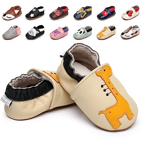 Krabbelschuhe Baby Weicher Leder Lauflernschuhe mit rutschfeste Wildledersohlen Lederschuhe Hausschuhe für Kleinkind Jungen Mädchen 0-24 Monate von Kfnire