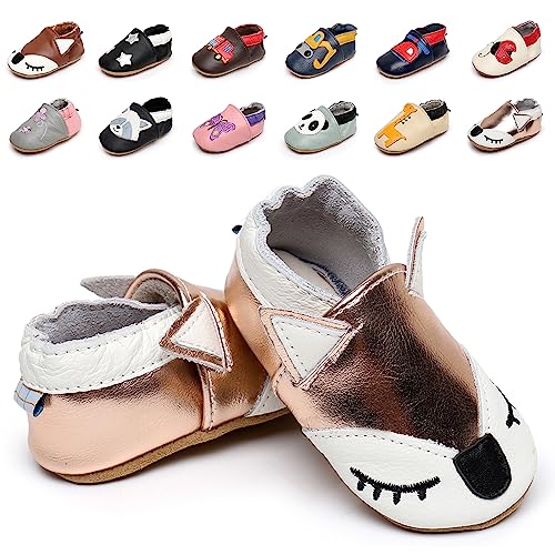 Krabbelschuhe Baby Weicher Leder Lauflernschuhe mit rutschfeste Wildledersohlen Lederschuhe Hausschuhe für Kleinkind Jungen Mädchen 0-24 Monate von Kfnire