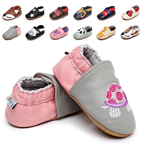 Krabbelschuhe Baby Weicher Leder Lauflernschuhe mit rutschfeste Wildledersohlen Lederschuhe Hausschuhe für Kleinkind Jungen Mädchen 0-24 Monate von Kfnire