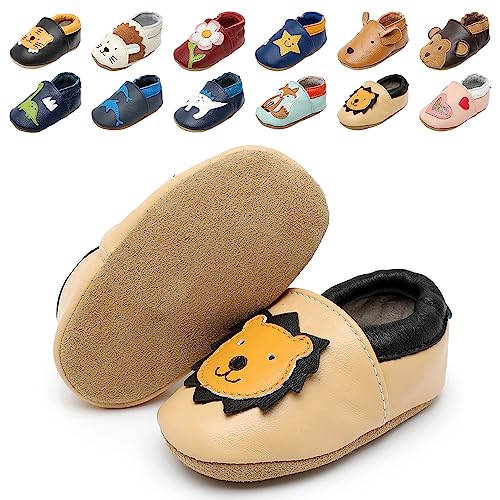 Krabbelschuhe Baby Weicher Leder Lauflernschuhe mit Rutschfeste Wildledersohlen Lederschuhe Hausschuhe für Kleinkind Jungen Mädchen 0-24 Monate von Kfnire