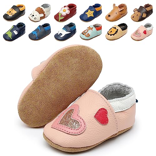 Krabbelschuhe Baby Weicher Leder Lauflernschuhe mit Rutschfeste Wildledersohlen Lederschuhe Hausschuhe für Kleinkind Jungen Mädchen 0-24 Monate von Kfnire