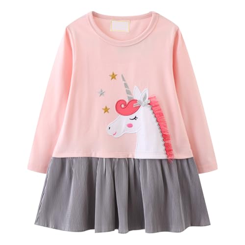 Kleid Mädchen Langarm Baumwolle Jersey A-Linie Freizeitkleidn Einhorn Kleider für Mädchen Gr. 85-90 von Kfnire