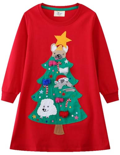 Kleid Mädchen Langarm Baumwolle Jersey A-Linie Freizeitkleidn Einhorn Kleider für Mädchen Gr. 95-105 von Kfnire