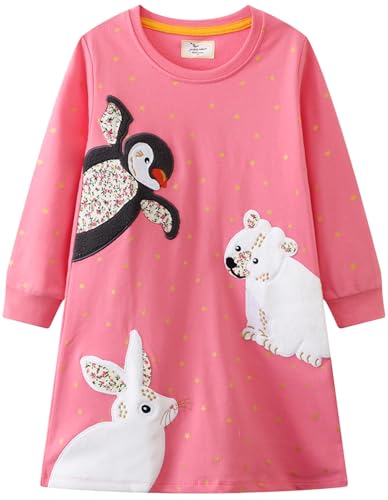 Kleid Mädchen Langarm Baumwolle Jersey A-Linie Freizeitkleidn Einhorn Kleider für Mädchen Gr. 95-105 von Kfnire
