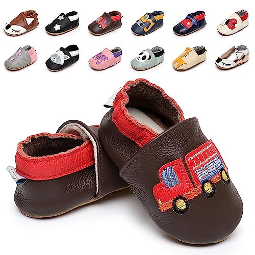 Krabbelschuhe Baby Weicher Leder Lauflernschuhe mit rutschfeste Wildledersohlen Lederschuhe Hausschuhe für Kleinkind Jungen Mädchen 0-24 Monate von Kfnire