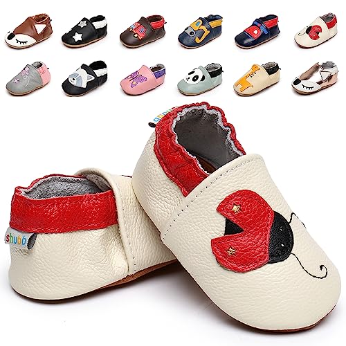 Krabbelschuhe Baby Weicher Leder Lauflernschuhe mit rutschfeste Wildledersohlen Lederschuhe Hausschuhe für Kleinkind Jungen Mädchen 0-24 Monate von Kfnire