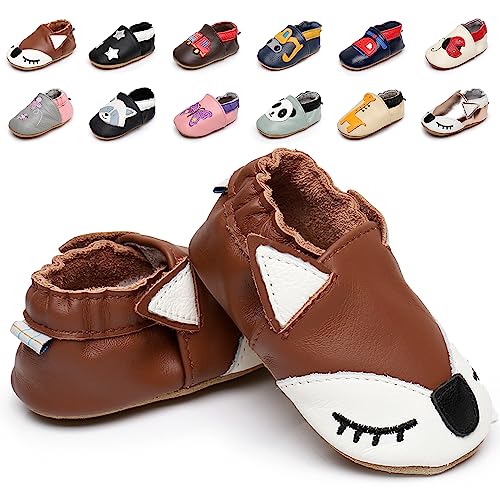 Krabbelschuhe Baby Weicher Leder Lauflernschuhe mit Rutschfeste Wildledersohlen Lederschuhe Hausschuhe für Kleinkind Jungen Mädchen 0-24 Monate von Kfnire