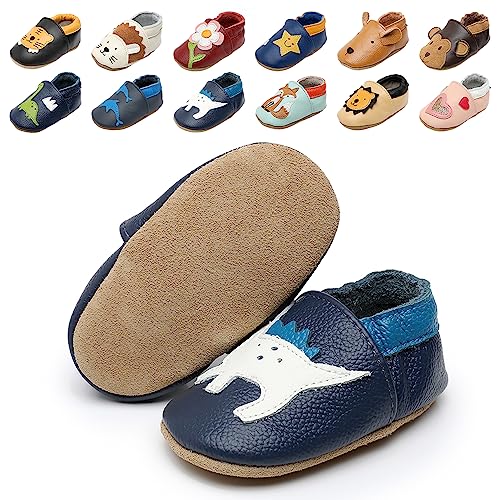 Krabbelschuhe Baby Weicher Leder Lauflernschuhe mit rutschfeste Wildledersohlen Lederschuhe Hausschuhe für Kleinkind Jungen Mädchen 0-24 Monate von Kfnire